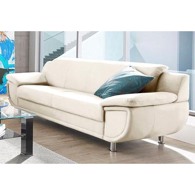 3-Sitzer TRENDMANUFAKTUR "Rondo, Breite 207 cm, breite Armlehnen, Füße chromfarben", weiß (altweiß), B:207cm H:85cm T:94cm, Microfaser PRIMABELLE (100% Polyester), Kunstleder SOFTLUX, Struktur (54% Polyacryl, 46% Polyester), NaturLEDER (echtes... Image