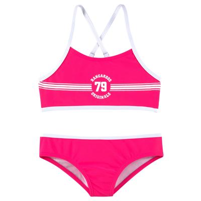Bustier-Bikini KANGAROOS "Sporty", Kinder, Gr. 122/128, N-Gr, pink, Polyamid, unifarben, kontrastfarbene Details, Bikini-Sets, mit sportlichem Frontdruck