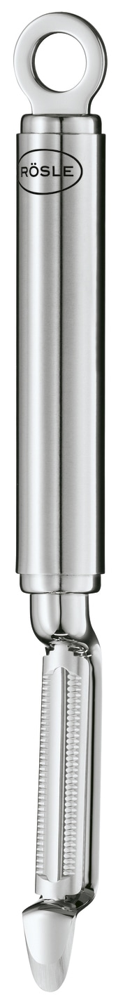 Sparschäler RÖSLE, silber (silberfarben), B:2cm H:1,9cm L:21,5cm, Edelstahl 18/10, Küchenschneider, Tomaten- und Kiwischäler mit Strunkentferner, Edelstahl 18/10