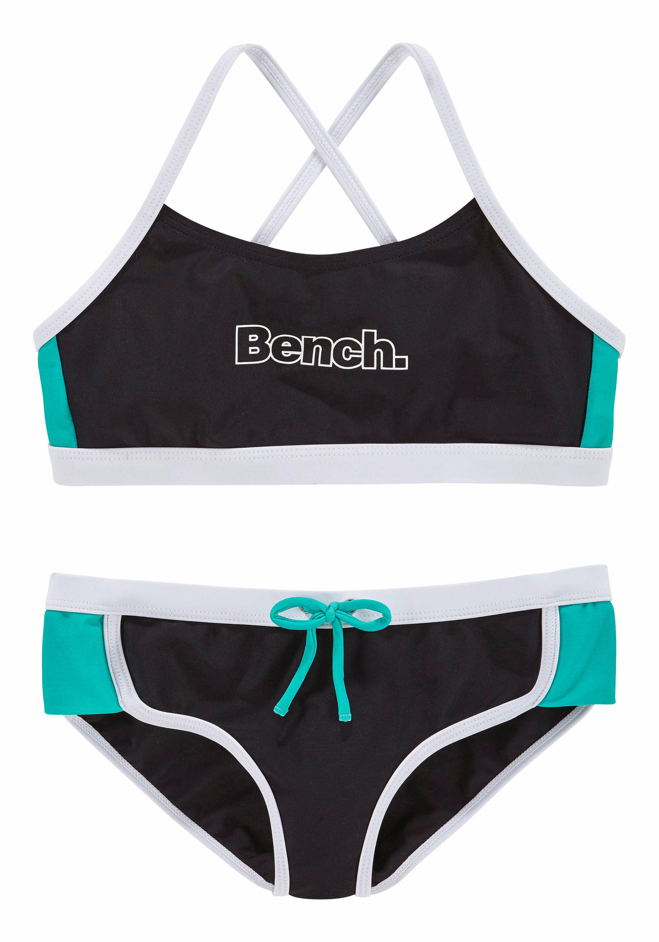 Bustier-Bikini BENCH., Kinder, Gr. 170/176, N-Gr, schwarz (schwarz, mint), Polyamid, Bikini-Sets, mit Kontrastdetails Image