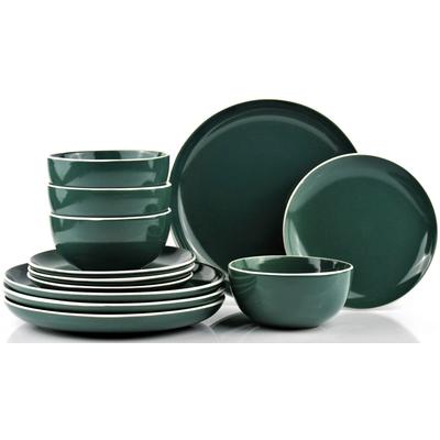 Tafelservice RETSCH ARZBERG "Geschirr-Set, Service HALO BUBBLE GUM", grün (smaragd, weiß), 12 tlg., Steinzeug, Geschirr-Sets, Klare Farben und Klare Formen - 12 Teile, für 4 Personen Image