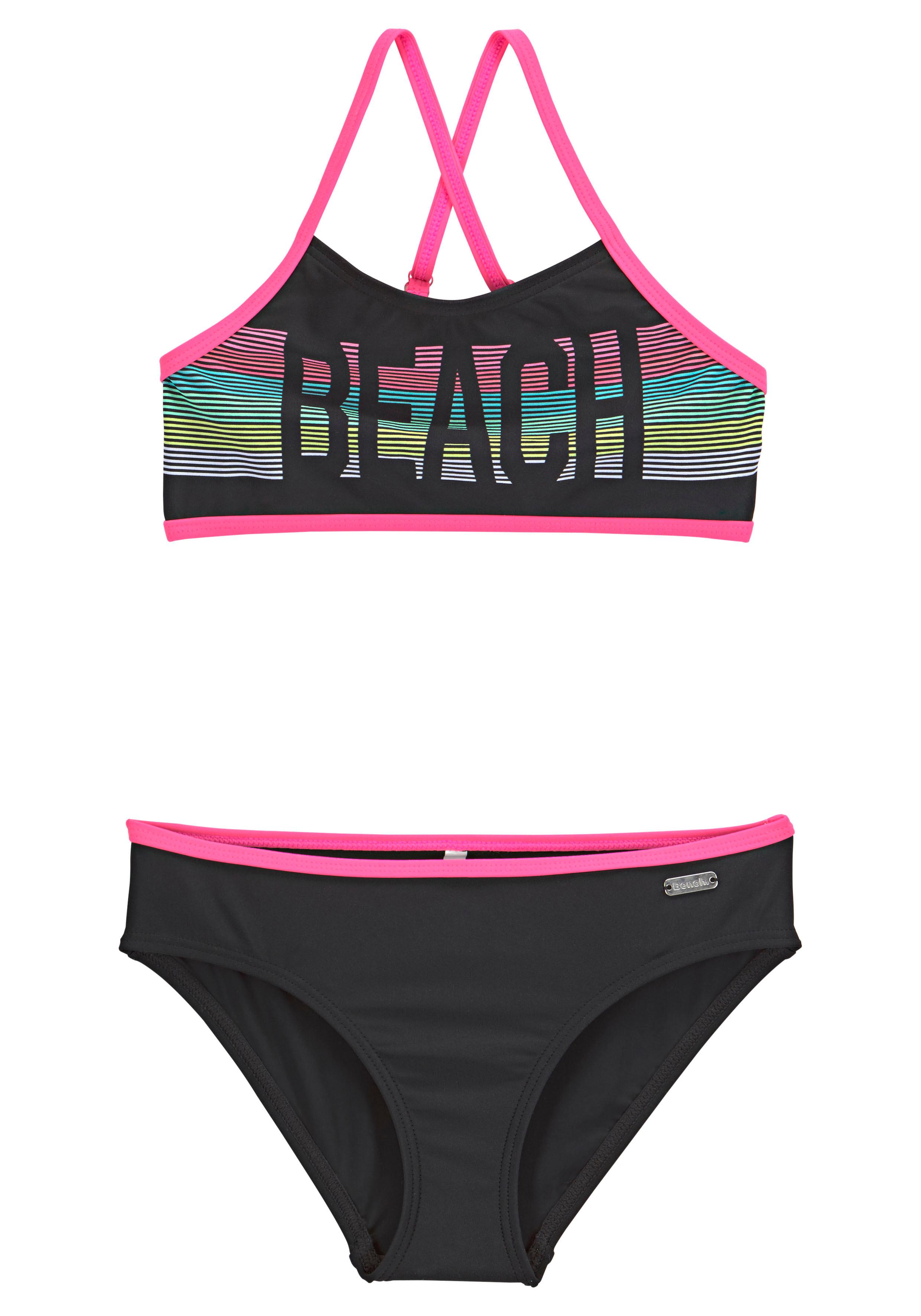 Bustier-Bikini BENCH., Kinder, Gr. 146/152, N-Gr, schwarz, Polyamid, Bikini-Sets, mit pinken Kontrastpaspeln Image