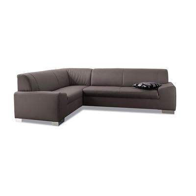 Ecksofa DOMO COLLECTION "Alisson, zeitlose Optik, flache Armlehnen, L-Form", braun, B:249cm H:75cm T:181cm, Microfaser aus 100% Polyester, Softlux, das pflegeleichte Kunstleder aus 80% PVC, 18% Polyester und 2% Polyurethan, Strukturstoff aus 90%... Image