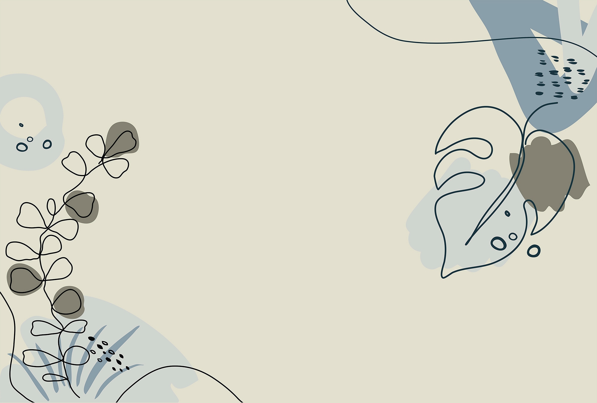 Fototapete LIVING WALLS "ARTist Drawn Leaves", blau (blau, creme, grau), B:4m L:2,7m, Vlies, Tapeten, Vlies, Wand, Schräge