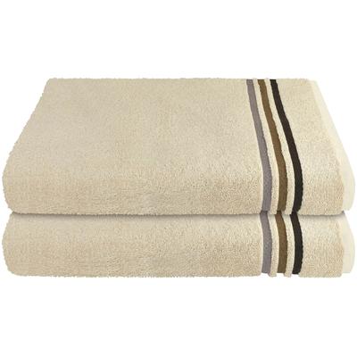 Duschtuch SCHIESSER "Skyline Color aus 100 % Baumwolle mit eleganter Streifenbordüre", beige (sand), B:70cm L:140cm, Fro