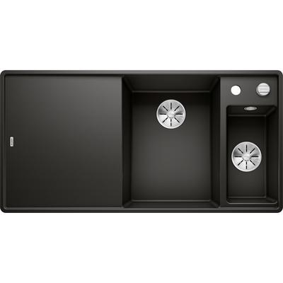 Granitspüle BLANCO "AXIA III 6 S-F", schwarz, B:50cm H:19cm T:99cm, Verbundwerkstoff, Küchenspülen, inklusive Esche-Compound-Brückenschneidebrett und Multifunktionsschale
