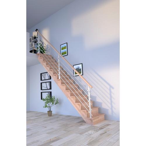 „STARWOOD Systemtreppe „“Massivholz Lindos, Design-Geländer Edelstahl““ Treppen Durchgehende Wangenteile Gr. gerade, beige (natur) Treppen“
