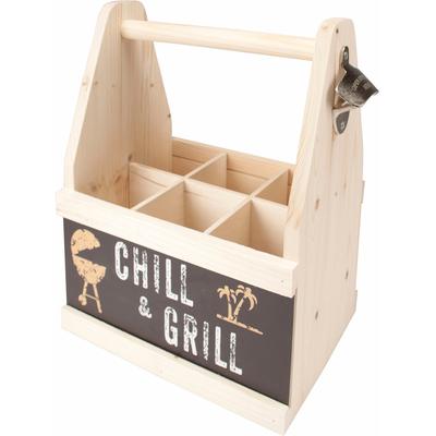 Flaschenkorb CONTENTO "Chill & Grill", bunt (natur, bunt), B:26cm H:34cm T:17cm, Holz, Einkaufskörbe, aus europäischem H