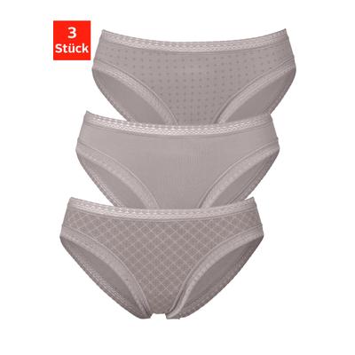 Bikinislip LASCANA, Damen, Gr. 36/38, grau (taupe), Jersey, Obermaterial: 95% Baumwolle, 5% Elasthan. Spitze: 90% Polyamid, 10% Elasthan, bedruckt, unifarben, körpernah, Unterhosen, aus elastischer Baumwolle mit weicher Spitze Image