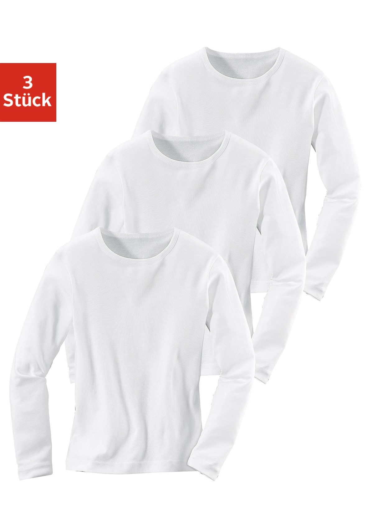 Langarmshirt H.I.S, Kinder, Gr. 128, weiß, Feinripp, Obermaterial: 100% Baumwolle, unifarben, Basic, bequem hüftbedeckend, Rundhals, abgesteppte Kante, Shirts, in Rippenqualität Image
