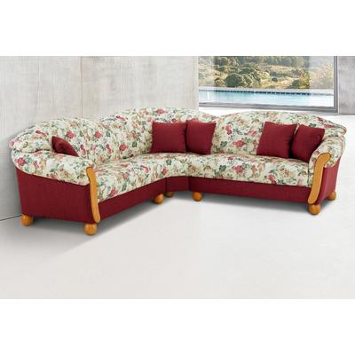 Ecksofa HOME AFFAIRE "Milano, bequem mit Federkern, B/T/H 233/233/83cm, Landhausstil, L-Form", rot (rot, geblümt), B:233cm H:83cm T:233cm, Sofas, gleichschenklig Image