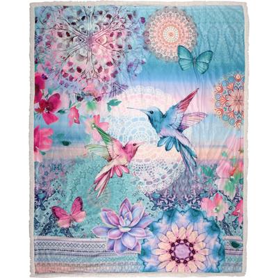 Plaid HIP "Ganesha", bunt (multi, hellblau, violett, lila, hellgrün), B:130cm L:160cm, Wohndecken, Sehr Weich, Kuscheldecke, Wohndecke, 130x160 cm, Wendeoptik, Vogel Image