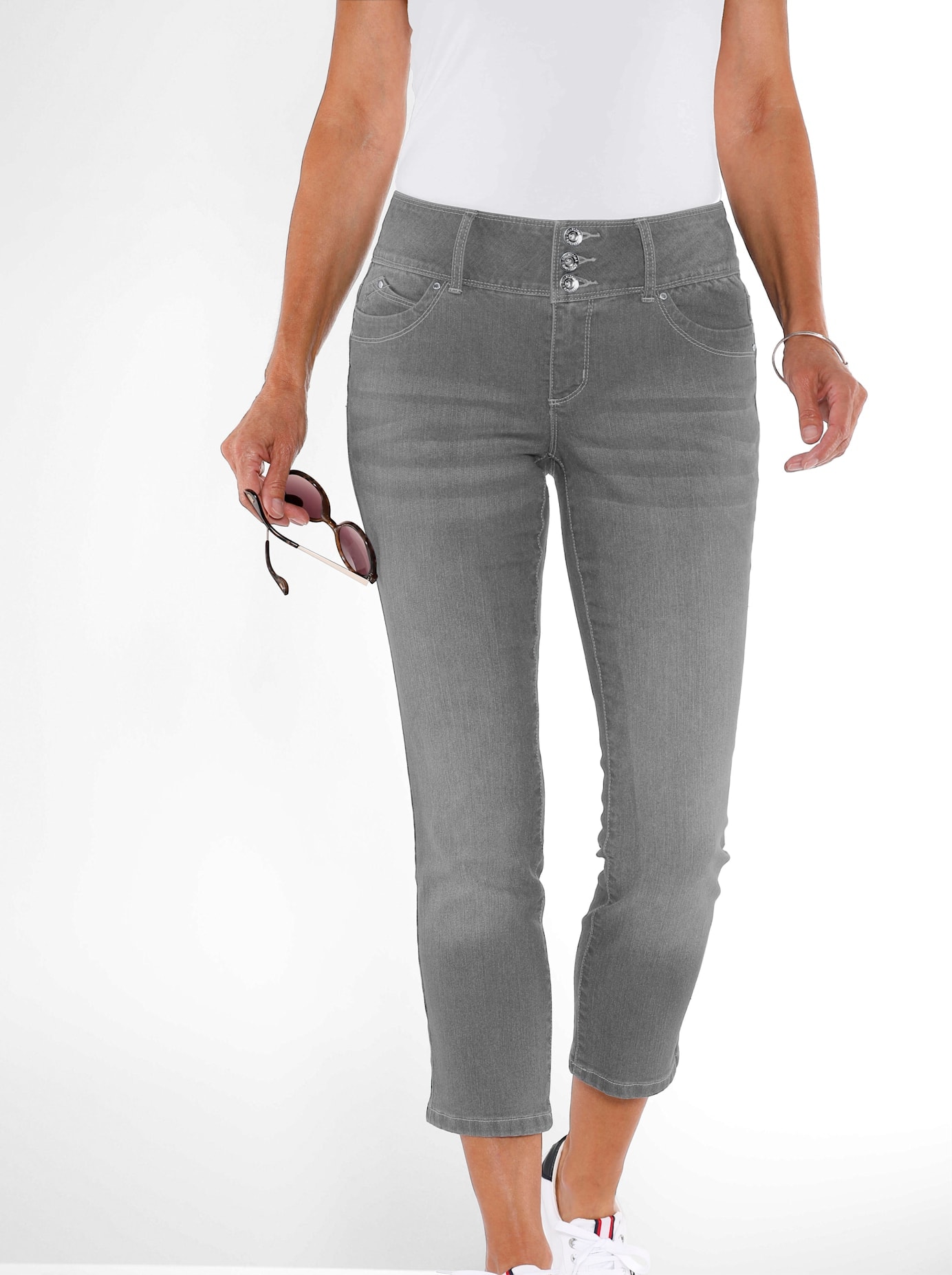 7/8-Jeans CASUAL LOOKS, Damen, Gr. 38, Normalgrößen, grau (grau, denim), 79% Baumwolle, 19% Polyester, 2% Elasthan, unifarben, 7/8-Länge, Jeans