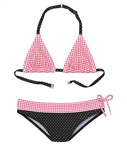 Triangel-Bikini BUFFALO, Kinder, Gr. 152, N-Gr, rosa (rosa, schwarz), Polyamid, gepunktet, kariert, Bikini-Sets, mit Mustermix aus Karo und Punkten Image