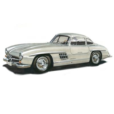 Fototapete PAPERMOON "MB300SL GULLWING 1954 -VINTAGE AUTO ILLUSTRATION RETRO", bunt, B:5,00m L:2,80m, Vlies, Tapeten