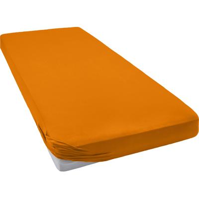 Spannbettlaken BELLANA "Mako-Jersey exclusiv in Gr. 90x200, 140x200 oder 180x200 cm", orange (papaya), B:120-130cm L:200cm, Mako-Jersey, Obermaterial: 100% Baumwolle, Laken, aus Baumwolle, für Matratzen bis 25 cm Höhe, Bettlaken, Spannbetttuch Image