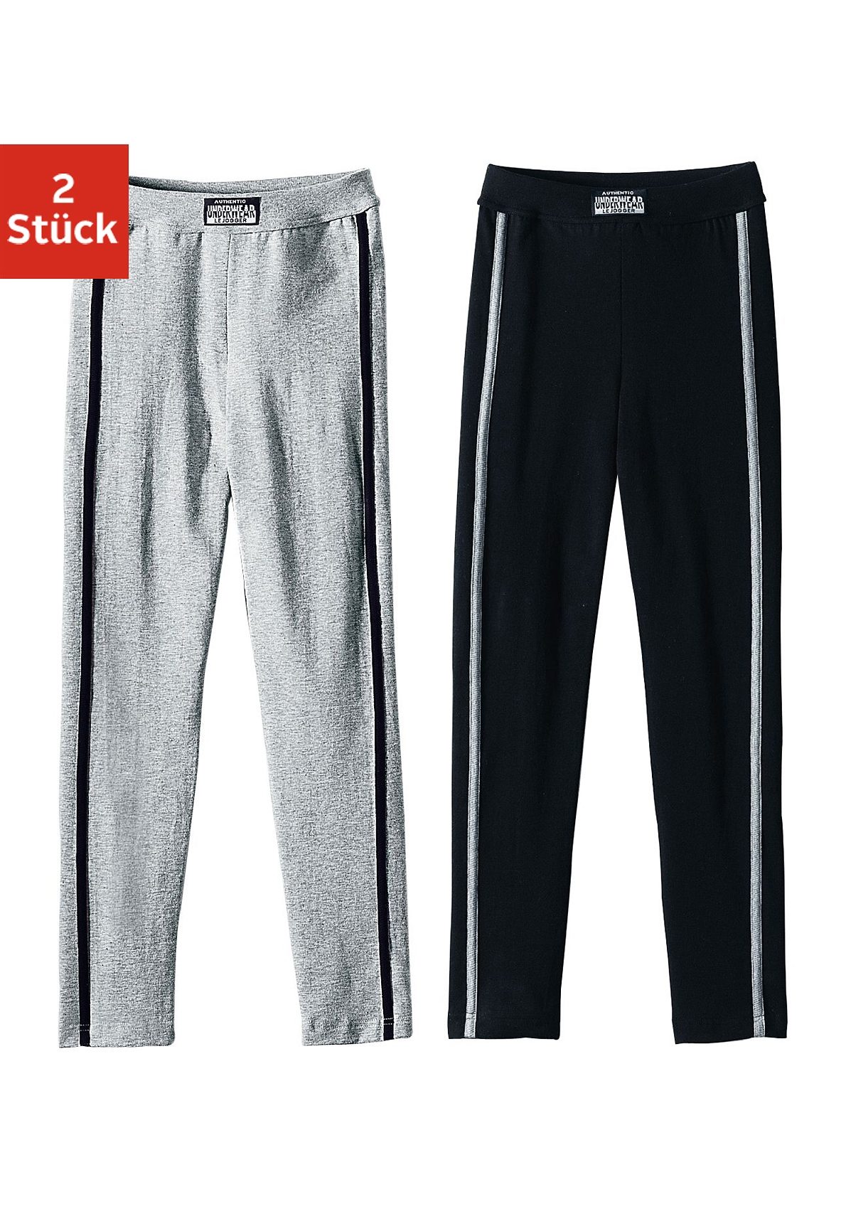Leggings AUTHENTIC UNDERWEAR, Kinder, Gr. 128, N-Gr, schwarz, Jersey, Obermaterial: 95% Baumwolle, 5% Elasthan, unifarben, Basic, lang, Hosen, ideal für kalte Tage, mit sportlichen Streifen seitlich Image