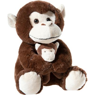 Kuscheltier HEUNEC "Misanimo, Affe mit Baby, 25 cm", gelb (dunkelbraun, weiß), Plüschfiguren, KinderH:25cm, Plüsch, Softwool, H:25cm