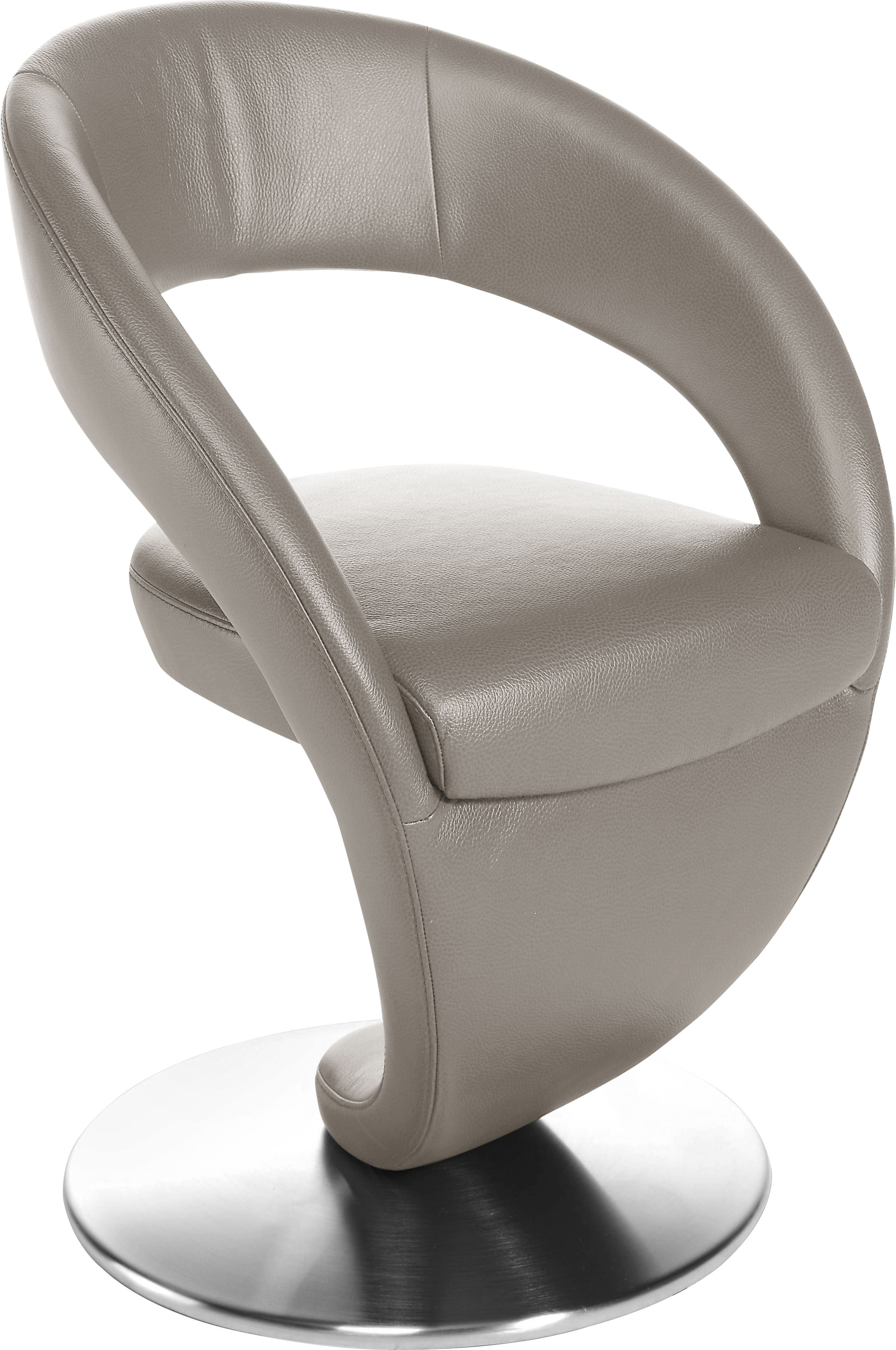 Drehstuhl K+W KOMFORT & WOHNEN "Wave", grau (lightgrau, drehteller in edelstahloptik gebürstet), B:62cm H:86cm T:61cm, Bronco: Nappaleder pigmentiert, Dickleder, 1, 3/1, 5mm, mit rustikal gekörnten Narbenbild, Stühle, Drehstuhl Esszimmerstuhl,...