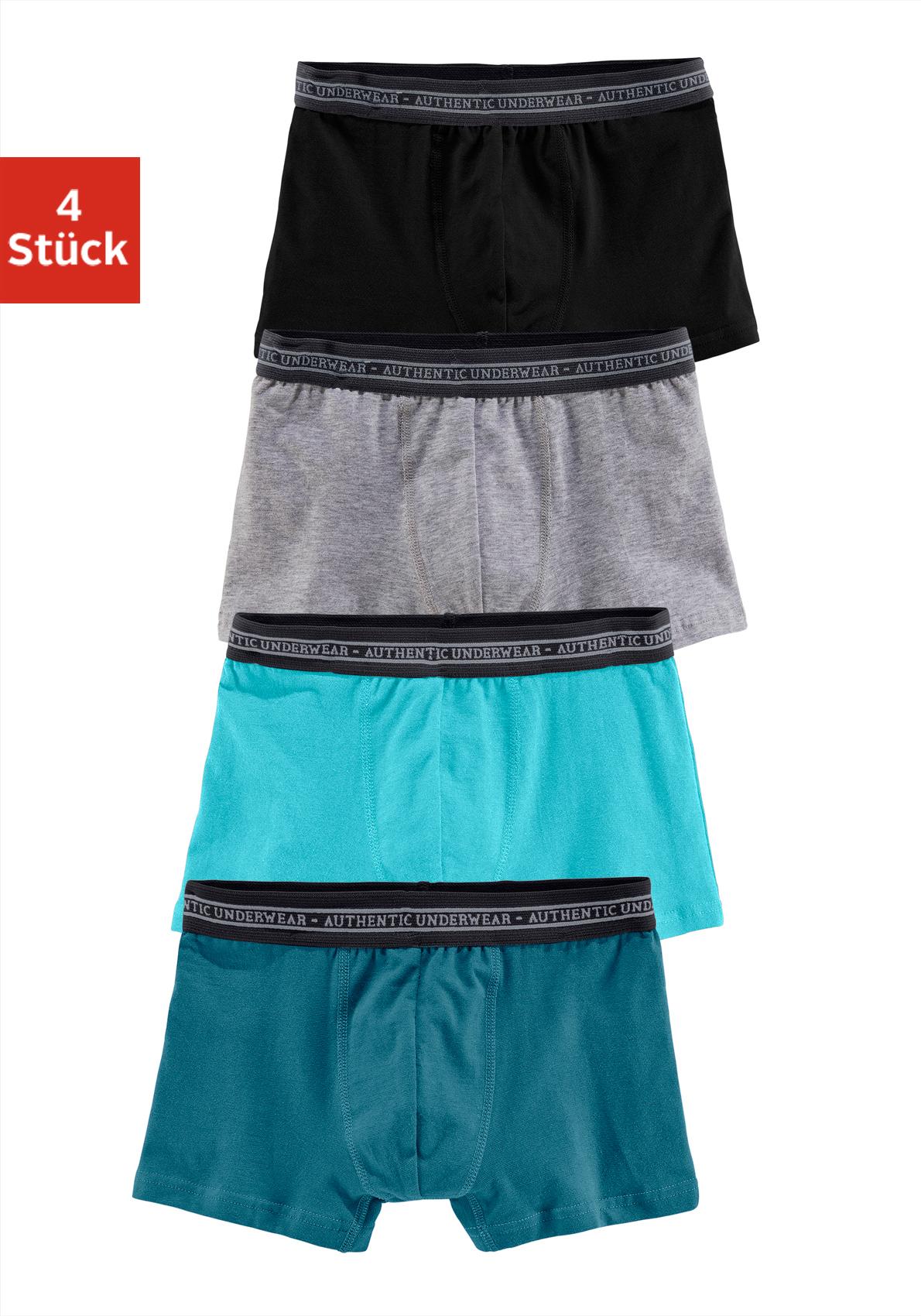 Boxer AUTHENTIC LE JOGGER "Boxershorts für Jungen", Kinder, Gr. 158/164, bunt (petrol, türkis, grau, meliert, schwarz), Jersey, Obermaterial: 95% Baumwolle, 5% Elasthan, unifarben, körpernah, Unterhosen, in klassischer Passform mit Webbund Image
