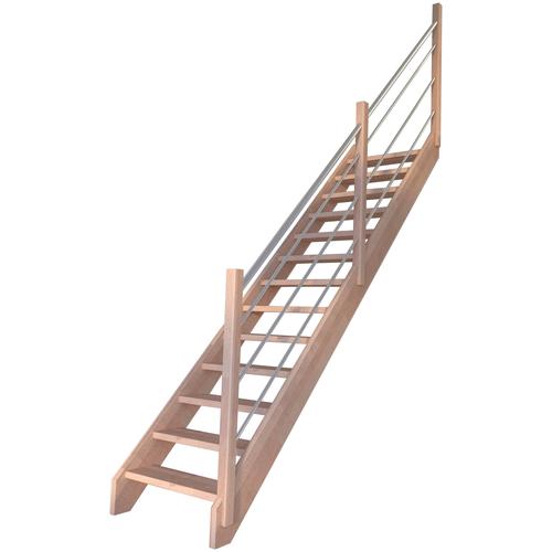 „STARWOOD Systemtreppe „“Massivholz Mykonos, Holz-Edelstahl Links““ Treppen Durchgehende Wangenteile Gr. gerade, beige (natur) Treppen“