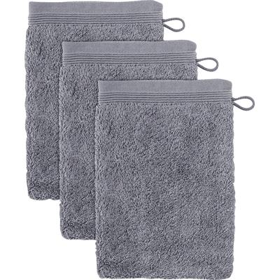 Waschhandschuh MÖVE "Superwuschel", grau (stone), B:15cm L:20cm, Baumwolle, Waschlappen, Waschhandschuh Set mit Bordüre, 100% Premium Cotton Baumwolle, weich Image