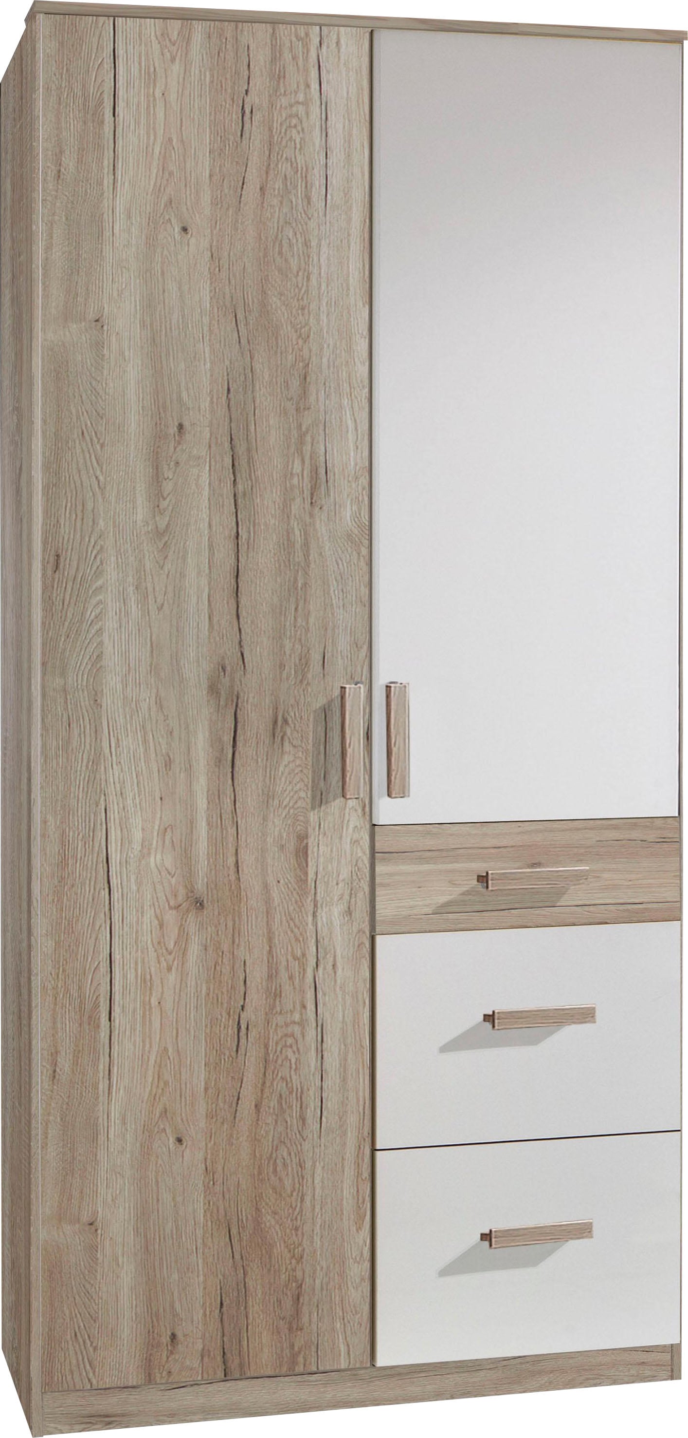 Kleiderschrank WIMEX "Bergamo", weiß (san remo eiche nb, alpinweiß), B:90cm H:199cm T:58cm, Schränke, Kleiderschrank, 2-türig