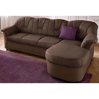 Ecksofa DOMO COLLECTION "Flores Schlafsofa, B/T/H: 233/142/86 cm, L-Form", braun (braun, dunkelbraun), B:231cm H:84cm T:142cm, Kunstleder SOFTLUX / Struktur ( 90% Polyester, 10% Polyacryl ), NaturLEDER (echtes Rindsleder) in Sitz und Rücken. Korpus... Image
