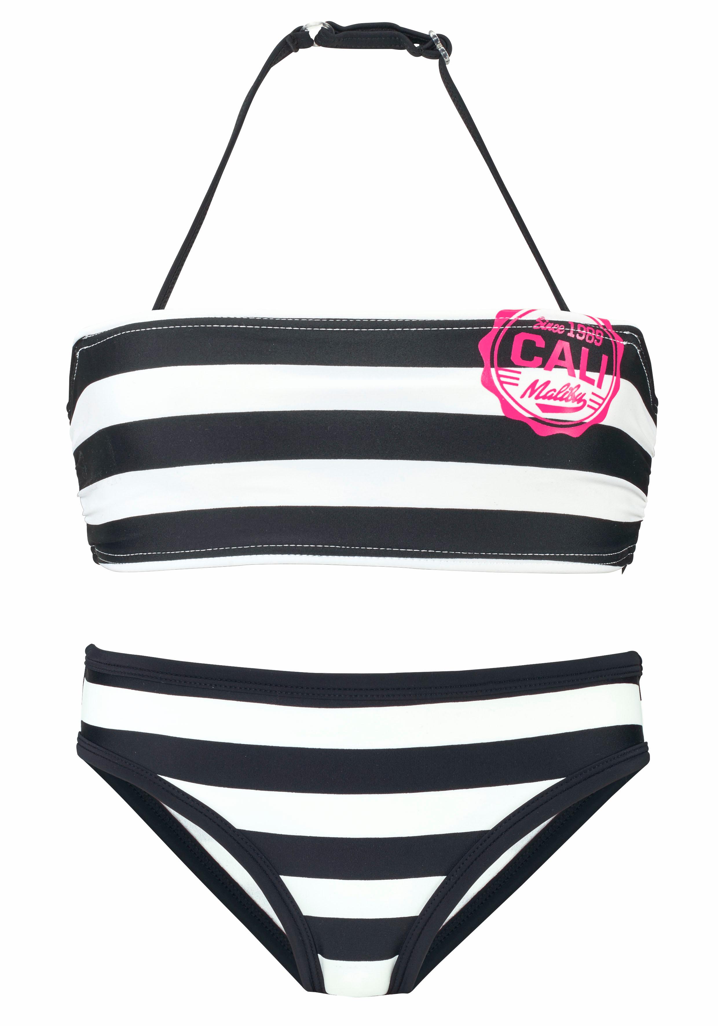 Bandeau-Bikini BENCH., Kinder, Gr. 158/164, N-Gr, schwarz-weiß (schwarz, weiß), Polyamid, gestreift, Bikini-Sets, mit trendigen Streifen Image