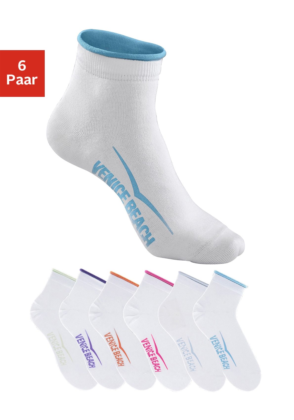 Kurzsocken VENICE BEACH, Damen, Gr. 39-42, weiß, Baumwolle, Elasthan, Polyamid, unifarben, elastisch, Socken, mit druckfreiem Bündchen Image