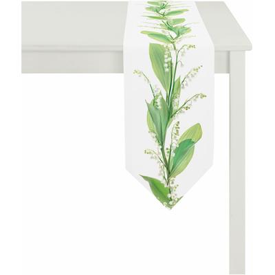 Tischband APELT "5303 SPRINGTIME, Frühjahrsdeko, Frühling", grün (grün, weiß), B:25cm L:175cm, Polyester, Baumwolle, Tischdecken Image