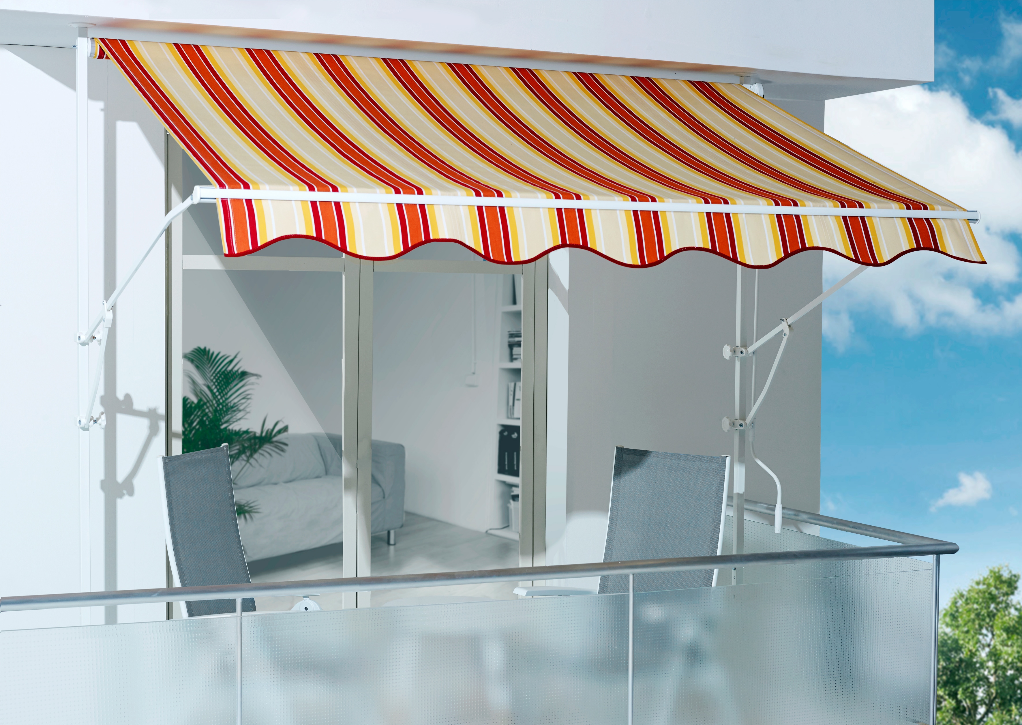 Klemmmarkise SPETTMANN "LINE", weiß (gelb, rot, weiß), B:400cm, Polyester, Markisen, Breite: 400 cm, Ausfall 160 cm