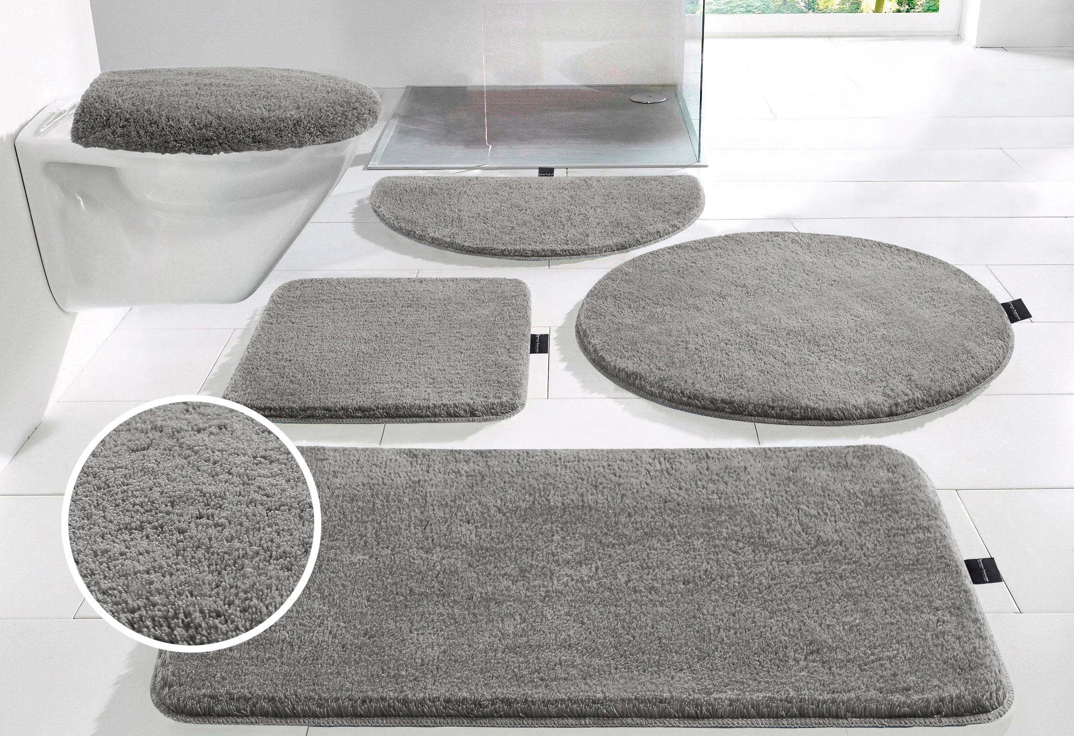 Badematte BRUNO BANANI "Lana, Badvorleger, Badezimmer Teppich" Gr. 11, grau (aluminium), H:25mm, Polyacryl, Badematten, Badematte, Badteppich, Badematten, unifarben, auch als 3 teiliges Set & rund