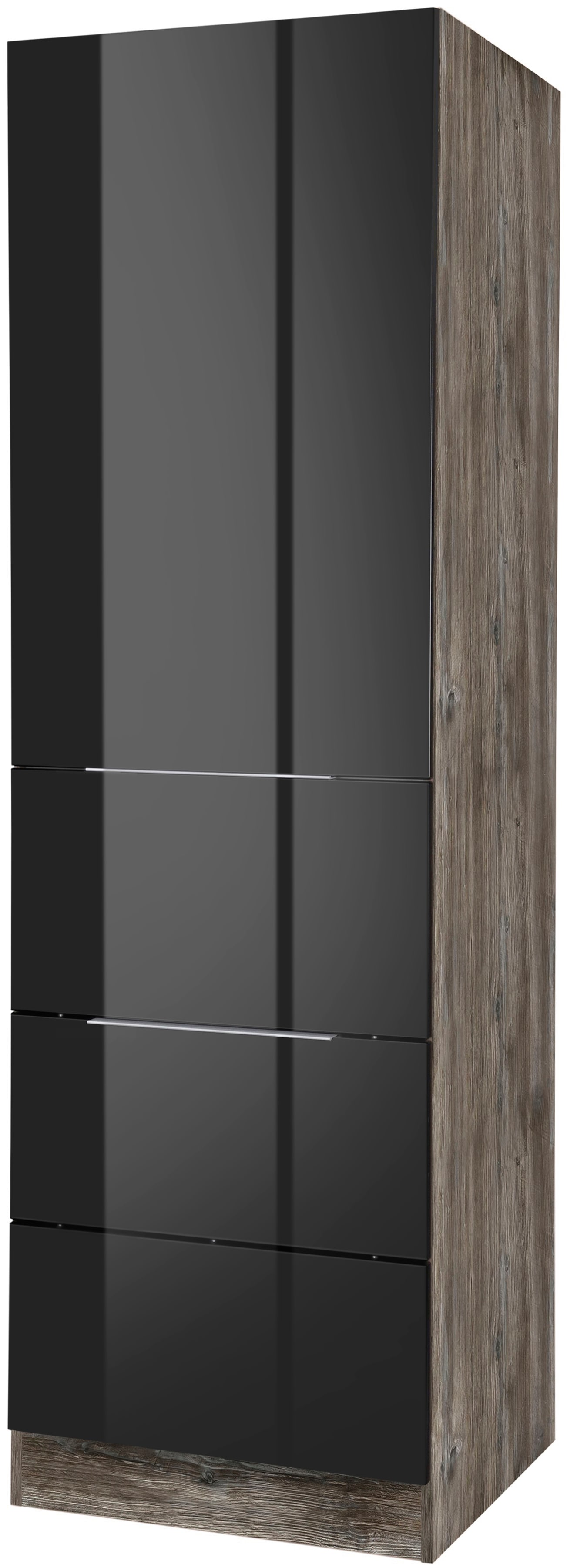 Seitenschrank KOCHSTATION "KS-Brindisi", schwarz (schwarz hochglanz, eiche vintage), B:60cm H:200cm T:60cm, Holzwerkstoff, MDF, Schränke, Seitenschrank, 60 cm breit, 200 cm hoch, viel Stauraum Image