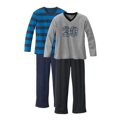 Pyjama AUTHENTIC LE JOGGER, Kinder, Gr. 122/128, blau (türkis, gestreift, grau, meliert), Jersey, Obermaterial: 100% Baumwolle, gestreift, bedruckt, Basic, lässig geschnitten lang, Rundhals, Langarm abgesteppte Kante, Homewear-Sets, mit lässigem... Image