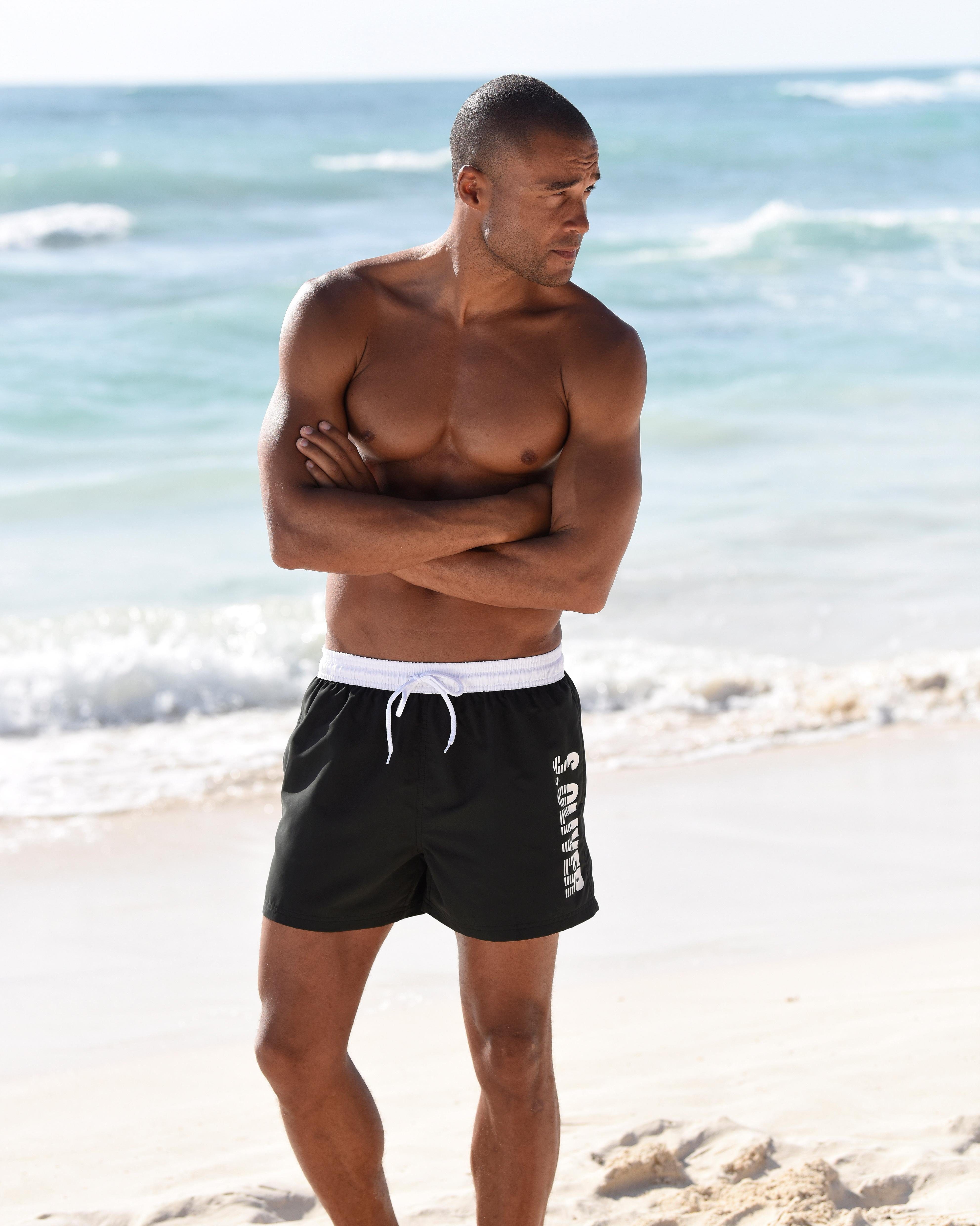 Badeshorts S.OLIVER, Herren, Gr. XXL (58/60), Kurz, schwarz (schwarz (kurzgröße)), Microfaser, Polyester, Badehosen Image