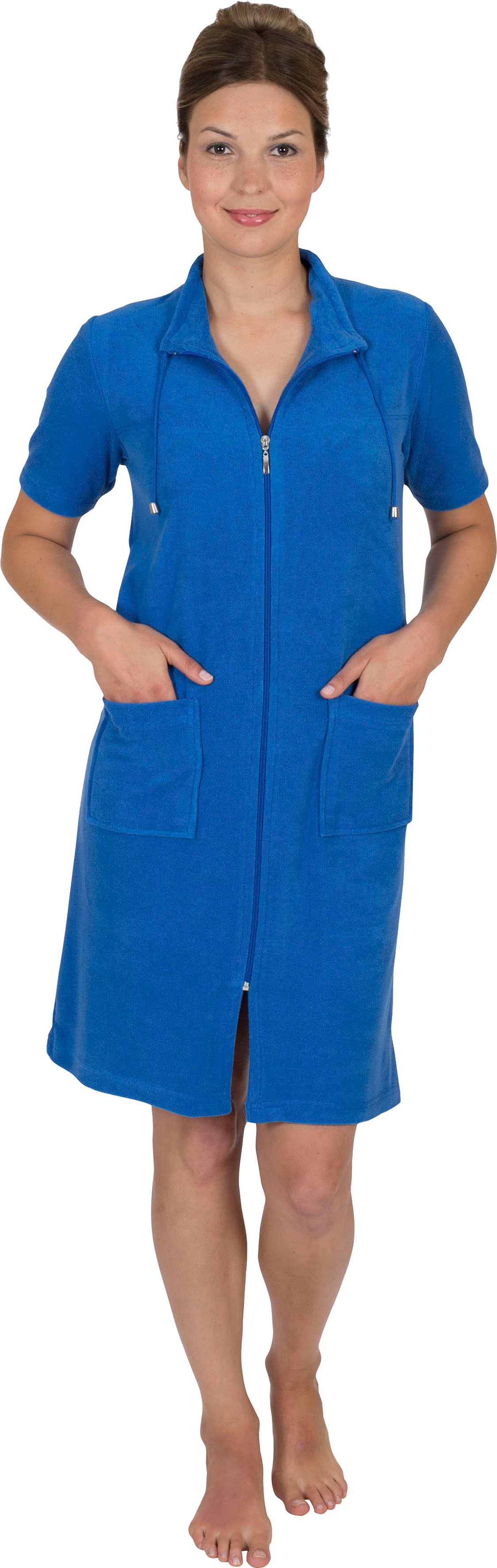 Damenbademantel WEWO FASHION "033" Gr. 52, blau (royalblau), L:100cm, Leichtfrottee, Hausmäntel, Kragen mit Kordel Image