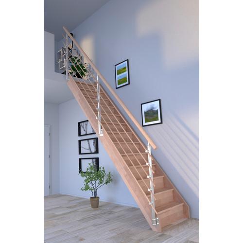 „STARWOOD Raumspartreppe „“Massivholz Rhodos, Design-Geländer Holzrundstäb““ Treppen Durchgehende Wangenteile Gr. gerade, beige (natur) Treppen“