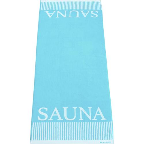 „Saunatuch SCHIESSER „“Rom““ Handtücher (Packung) Gr. B/L: 75 cm x 200 cm (1 St.), blau (türkis, weiß) Saunatücher Sauna-Aufschrift“