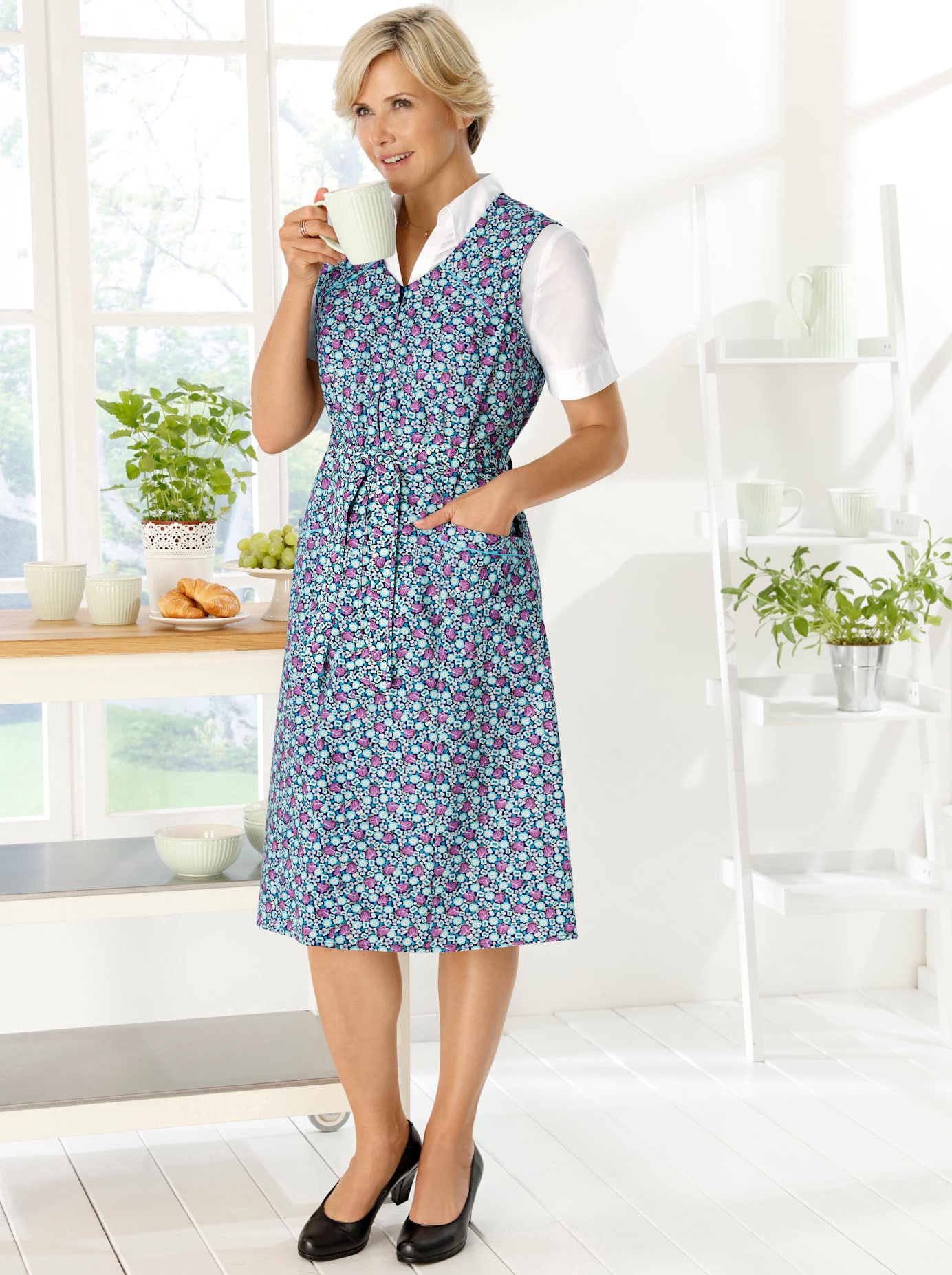 Kochschürze CLASSIC BASICS, Damen, Gr. 54, blau (aquamarine, orchidee), Baumwolle, Schürzen Image