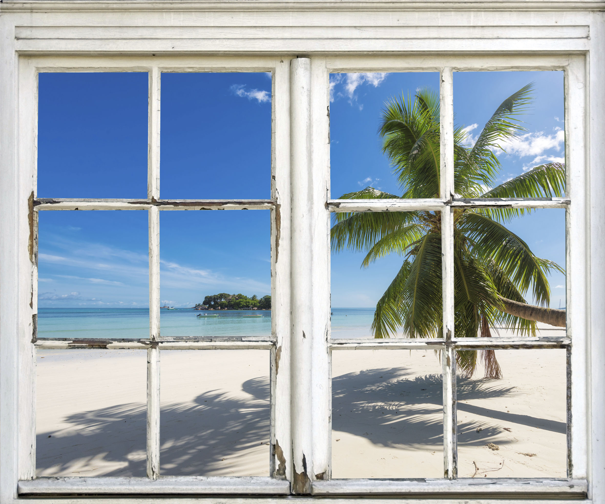 Wandsticker QUEENCE "Sandstrand", blau, B:40cm H:60cm T:0,1cm, Wandtattoos, Wandsticker, Wandbild, selbstklebend, 3D, Fenster