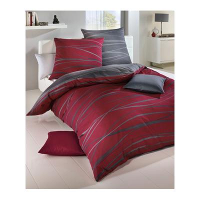Bettwäsche KAEPPEL Gr. 1, rot (weinrot, anthrazit), B/L: 135cm x 200cm, , Mako-Satin, B/L: 80cm x 80cm, Mako-Satin, 100% Baumwolle, Bettwäsche Image