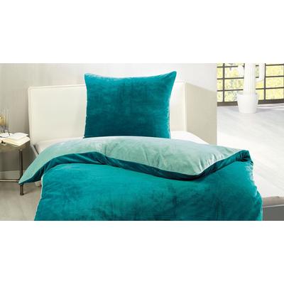 Wendebettwäsche GÖZZE "Superflausch in Gr. 135x200 oder 155x220 cm", blau (aqua, petrol), B/L: 135cm x 200cm, , Microfaser, B/L: 80cm x 80cm, Microfaser, Obermaterial: 100% Polyester, Bettwäsche, Fleece kuschelig warm im Winter, Bettwäsche mit... Image