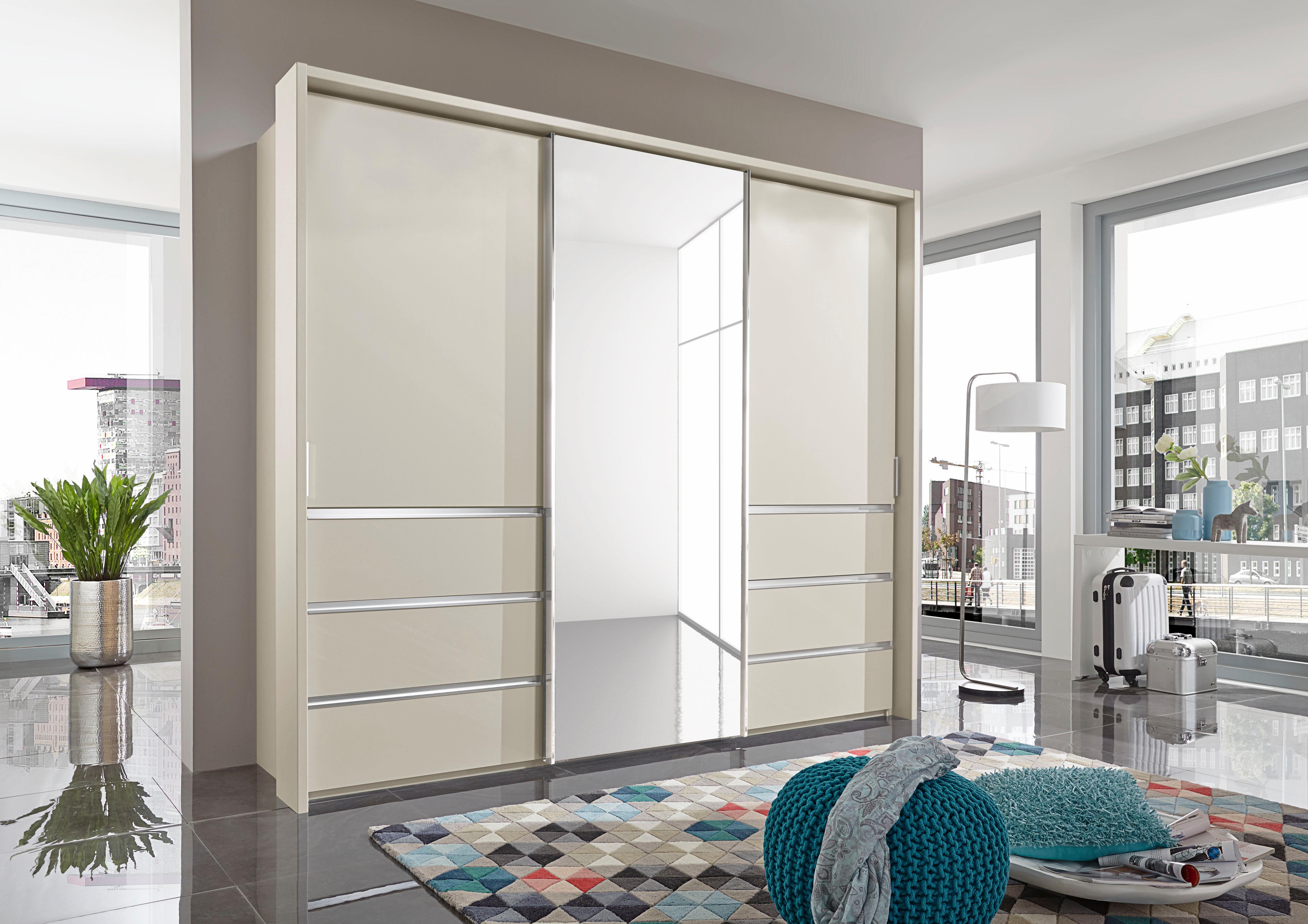 Schwebetürenschrank WIEMANN "Malibu", beige (champagner, spiegel), B:300cm H:217cm T:67cm, Schränke, Schwebetürenschrank, mit Spiegel