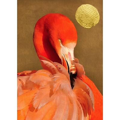 Fototapete LIVING WALLS "ARTist Flamingo in Sun", bunt (gold, rot), B:2m L:2,8m, Vlies, Tapeten, Vlies, Wand, Schräge