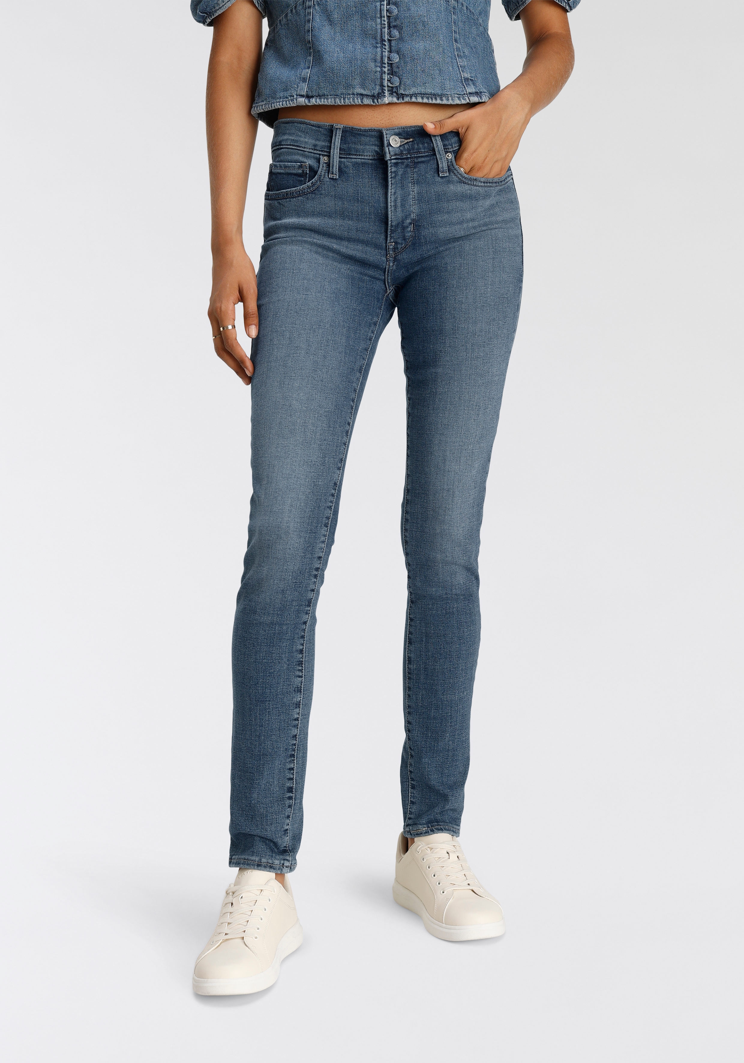 Slim-fit-Jeans LEVI'S "311 Shaping Skinny", Damen, Gr. 29, Länge 30, blau (mid, blau, denim), Denim/Jeans, Obermaterial: 60% Baumwolle, 23% Viskose, 16% Polyester, 1% Elasthan, skinny fit lang, Jeans, im 5-Pocket-Stil, Topseller Image