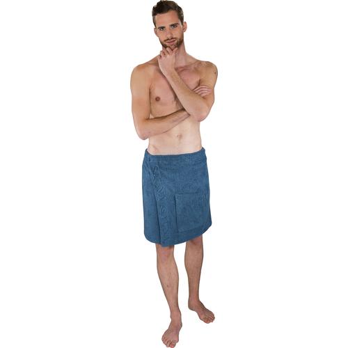 „Kilt WEWO FASHION „“9535″“ Bademäntel blau (petrol) Saunatücher Saunakilt für Herren, Klettverschluss, aufgesetzte Tasche & Bestickung“
