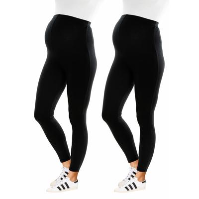 Umstandshose NEUN MONATE "2 Stück Umstands-Hosen für Schwangerschaft und Stillzeit", Damen, Gr. 36/38, N-Gr, schwarz, Jersey, Obermaterial: 95% Baumwolle, 5% Elasthan, unifarben, Basic, figurbetont 7/8-Länge, Hosen, 2er Pack Leggings für... Image