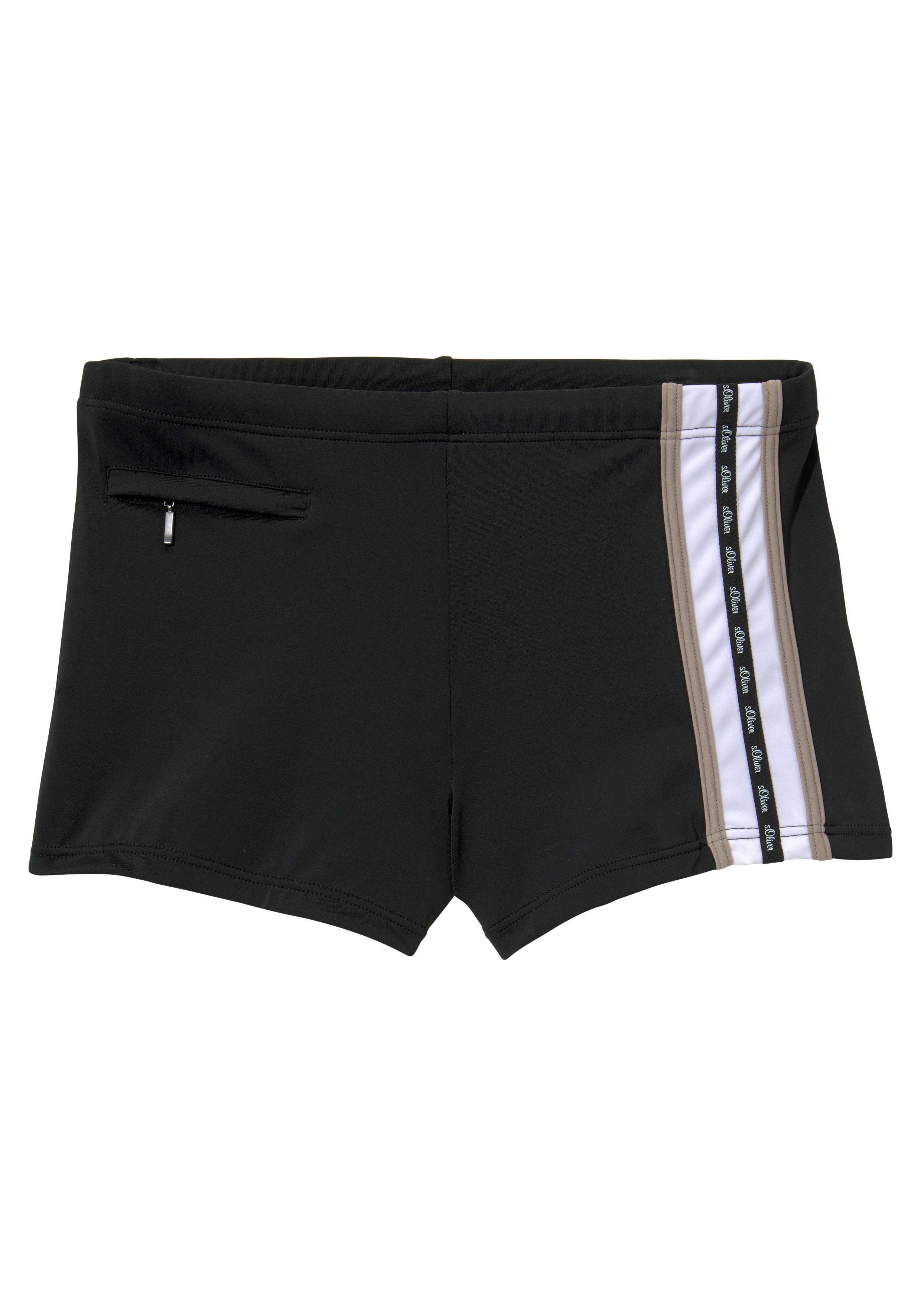 Boxer-Badehose S.OLIVER, Herren, Gr. 8, N-Gr, schwarz, Polyamid, unifarben, Badehosen, mit Reißverschlusstasche Image