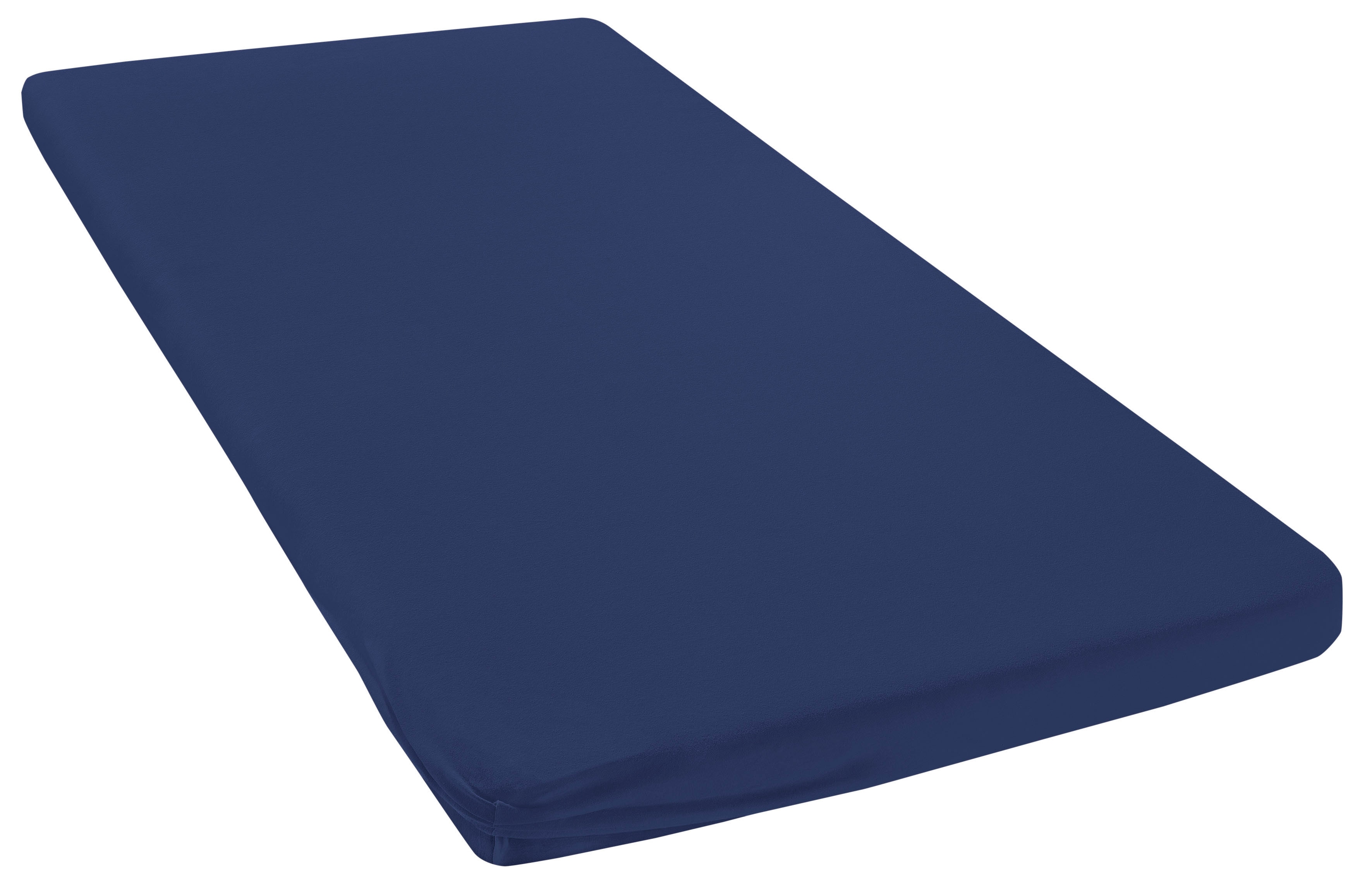 Spannbettlaken BELLANA "Melone in Gr. 70x140, 90x200, 140x200 oder 180x200 cm", blau (marine), L:200cm, Mako-Jersey, Obermaterial: 100% Baumwolle, Bettlaken, Baumwolle, Matratzen bis 10 cm Höhe, Spannbetttuch auch für Kinder Image
